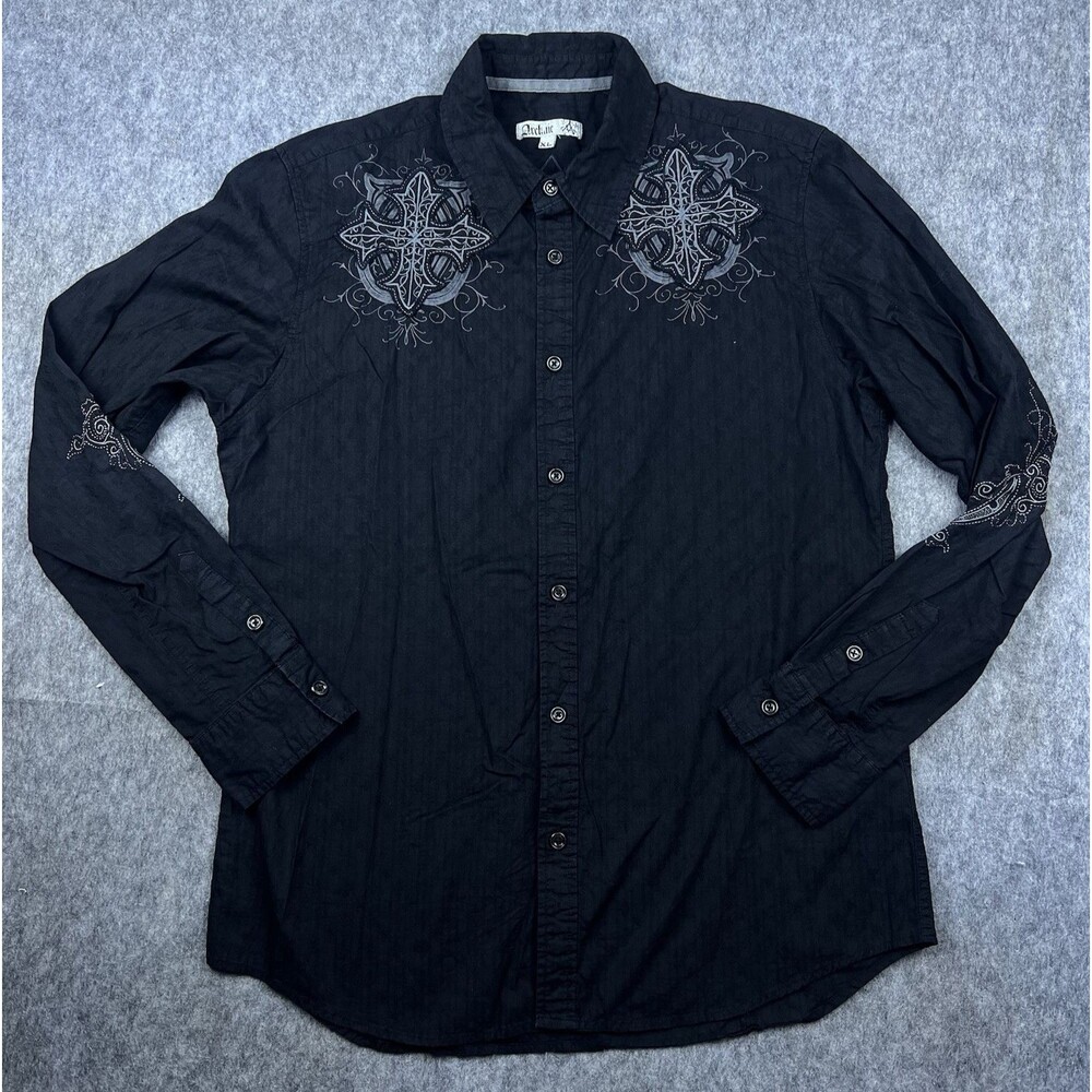 Archaic Affliction Mens Button Down Shirt Embroidered Long Sleeve Y2K Size XL
